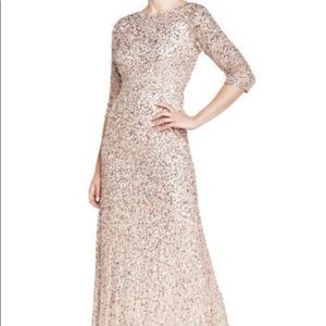 Scoop Back Sequin Gown w/ Three Quarter Sleeves